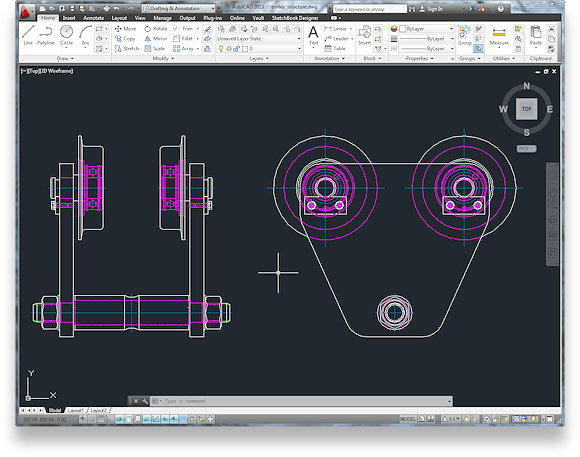 This image shows a AutoCAD 2D drawing in model space before the 2D to 3D CADD Conversion 